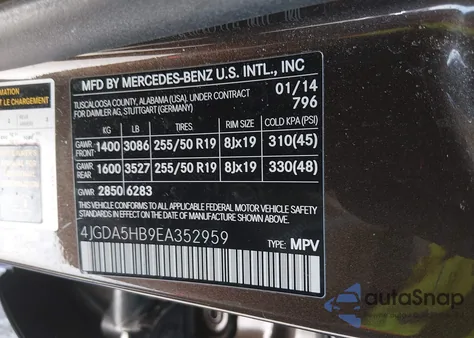 2014 Mercedes-Benz Ml 350 4Matic from USA, damaged, VIN 4JGDA5HB9EA352959